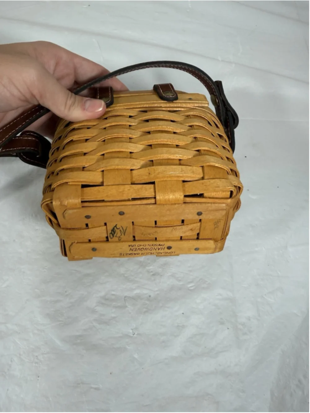 Longaberger Homecoming Bee Station 2000 Kiddie Basket Purse Leather Strap rare